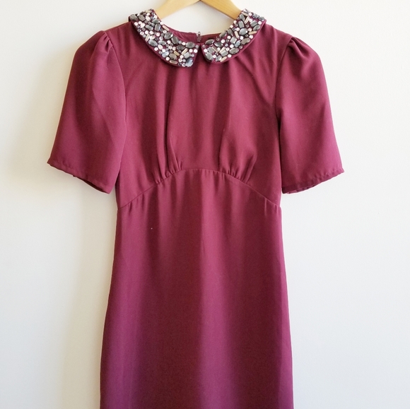 Rich, wine colored rhinestone collar dress - Picture 1 of 3